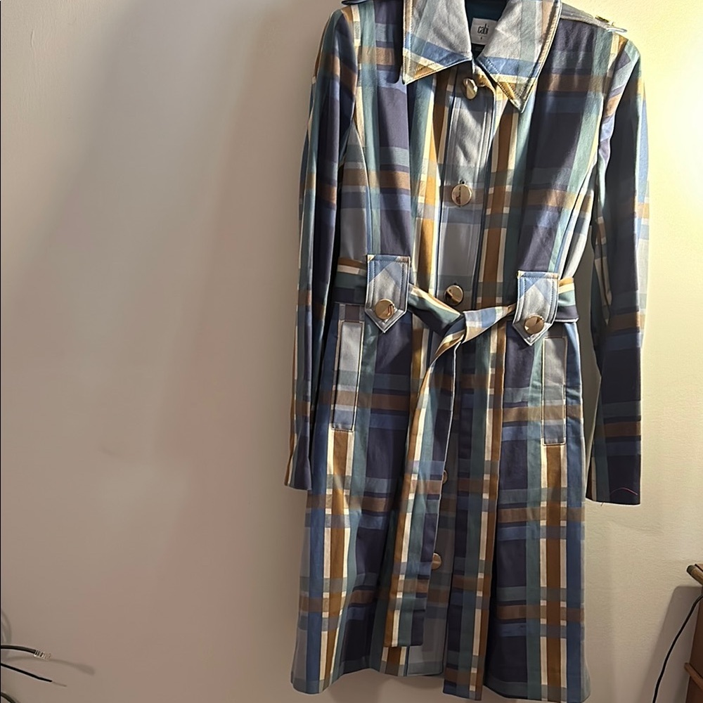 CABI Blue and Gray Long Sleeve Notched Collar Dress